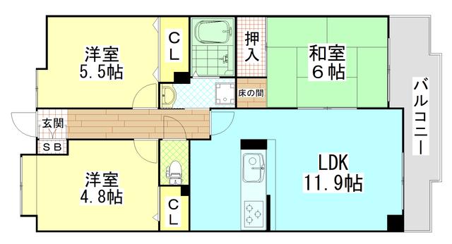ベルグ久宝寺(3LDK/5階)の間取り写真