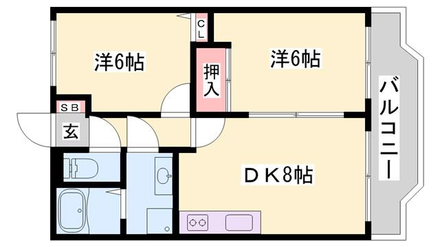 グランヴィラI(2DK/2階)の間取り写真
