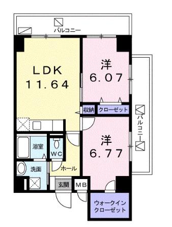 リバティーズSAGA.II(2LDK/7階)の間取り写真