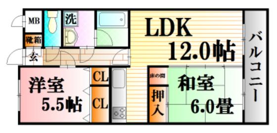 SS八木ハイツ(2LDK/4階)の間取り写真