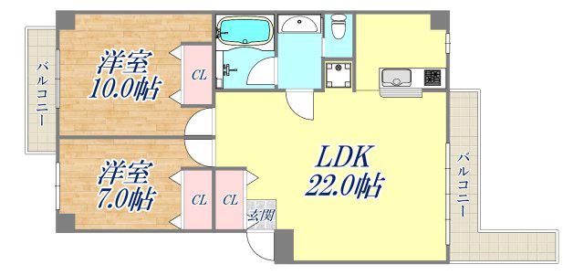 カナンハウス B棟(2LDK/2階)の間取り写真