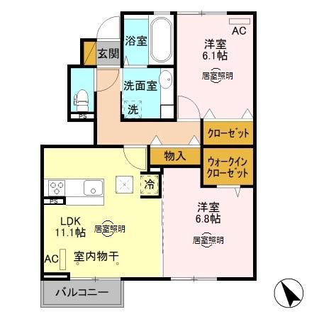 シャルムコートC(2LDK/1階)の間取り写真