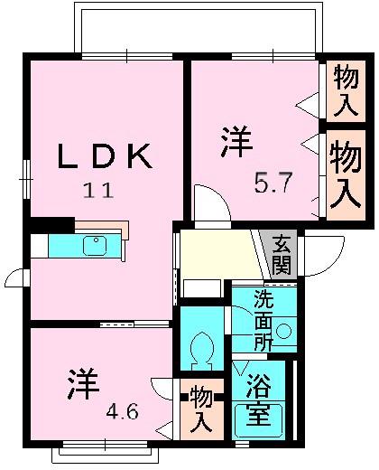シャーメゾンNODAMA A棟(2LDK/2階)の間取り写真