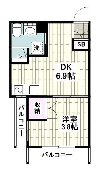 ヴィラオペラ(1DK/2階)の間取り写真