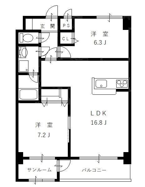 メゾンド一光(2LDK/10階)の間取り写真