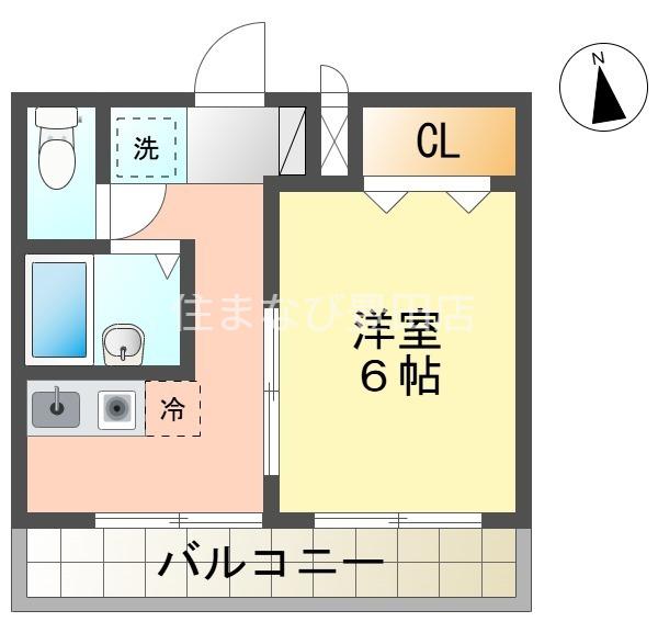 スカイコート月見(1K/3階)の間取り写真