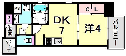アーバネックスみなと元町(1DK/10階)の間取り写真