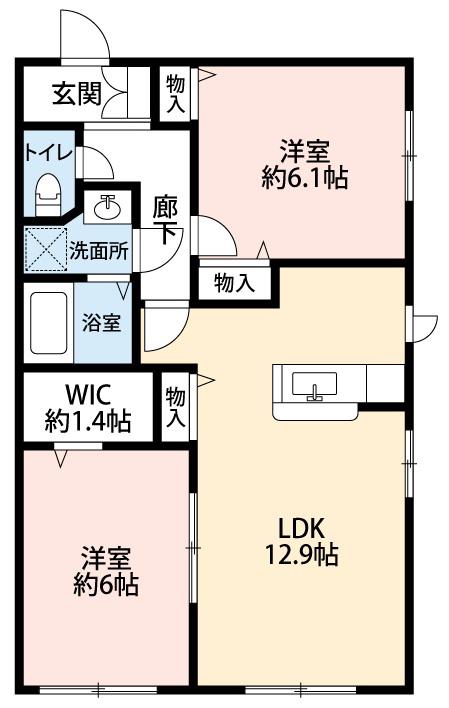 デュラ アサヒ D棟(2LDK/1階)の間取り写真