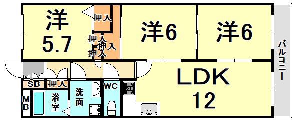 プレミールソシア(3LDK/4階)の間取り写真