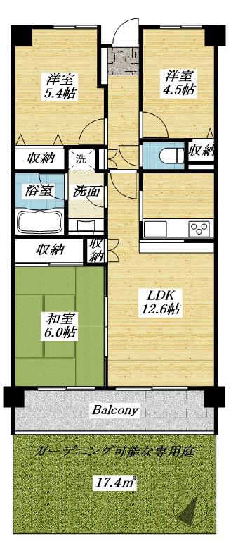 ヒューマンスクエア豊田(3LDK/1階)の間取り写真