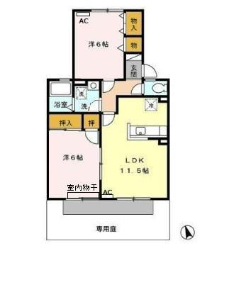 アネックス河尻 A(2LDK/1階)の間取り写真