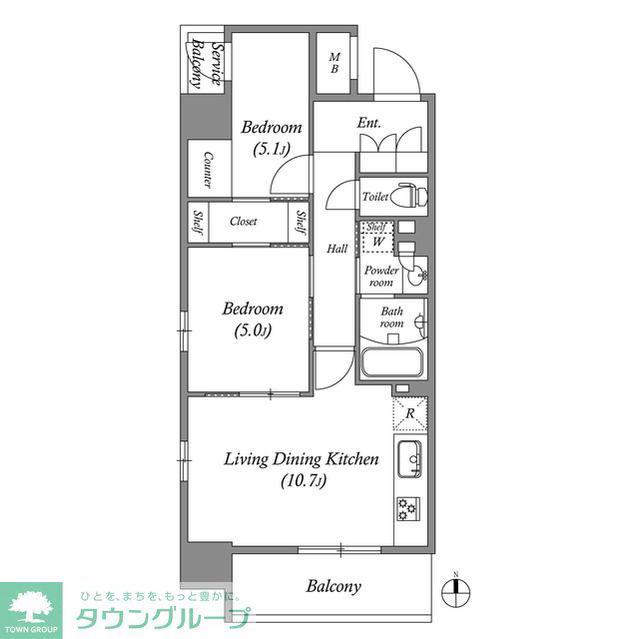 コスモグラシア三ノ輪(2LDK/11階)の間取り写真