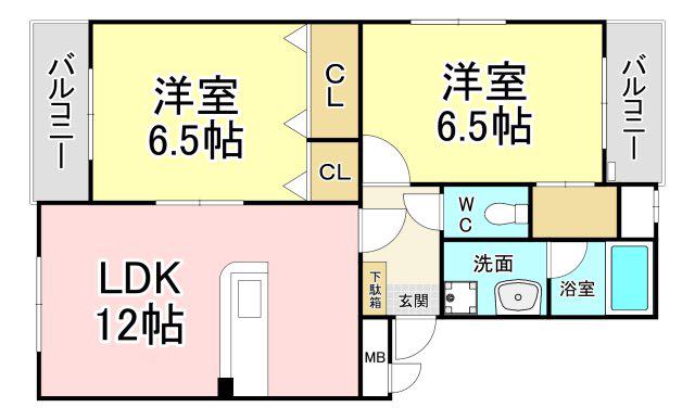 アヴァンティ高見MII(2LDK/1階)の間取り写真
