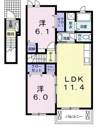梓壱番館(2LDK/2階)の間取り写真