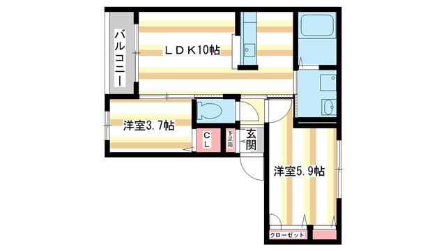 カルム文(2LDK/3階)の間取り写真