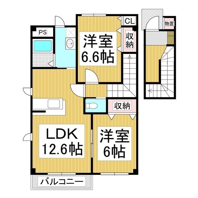 フィオーレB(2LDK/2階)の間取り写真