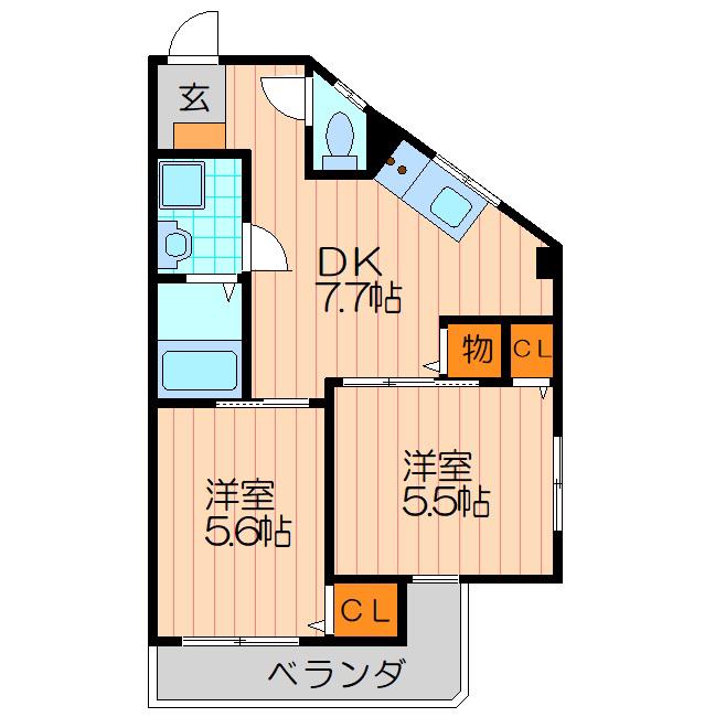 バンブス守口(2DK/4階)の間取り写真