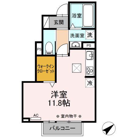 セジュール ルピナス(ワンルーム/1階)の間取り写真