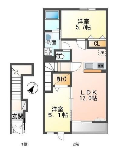 FOREST HOUSE(2LDK/2階)の間取り写真