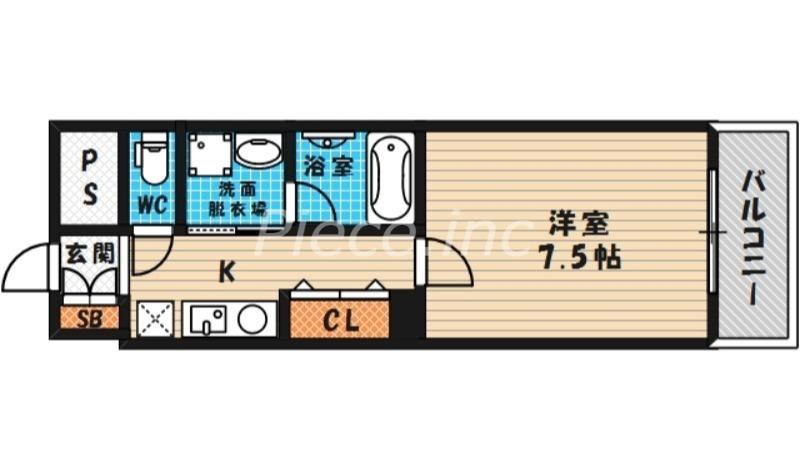 ヴォルベール中崎(1K/4階)の間取り写真