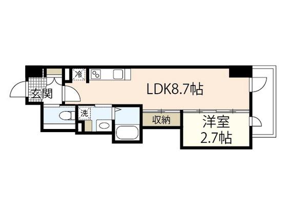 月光舟入川口町(1LDK/9階)の間取り写真