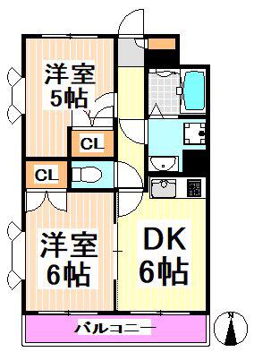 パインコート赤堤(2DK/1階)の間取り写真
