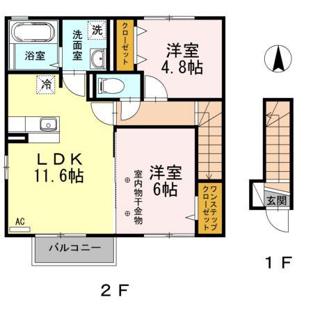 サンシードB(2LDK/2階)の間取り写真
