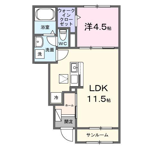 ハレレア テラス(1LDK/1階)の間取り写真
