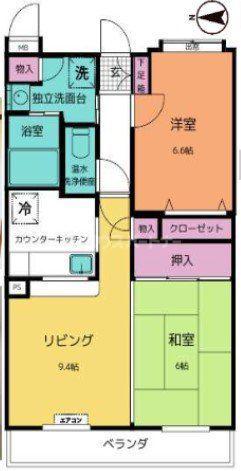 クールヴェール3番館A棟(2LDK/2階)の間取り写真