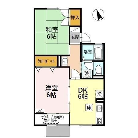 セジュール上小泉 A(2DK/1階)の間取り写真