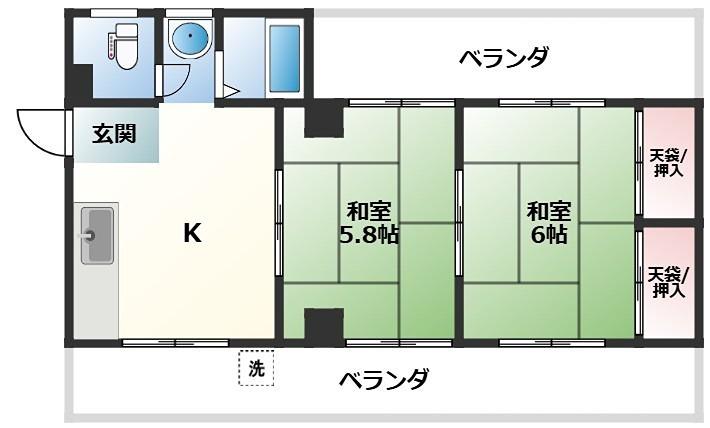 丸屋ビル(2K/2階)の間取り写真