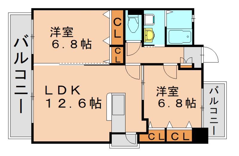 プレミール比恵(2LDK/8階)の間取り写真