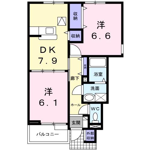 マウントシティIIA(2DK/1階)の間取り写真