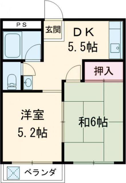 マンションシップB(2DK/1階)の間取り写真