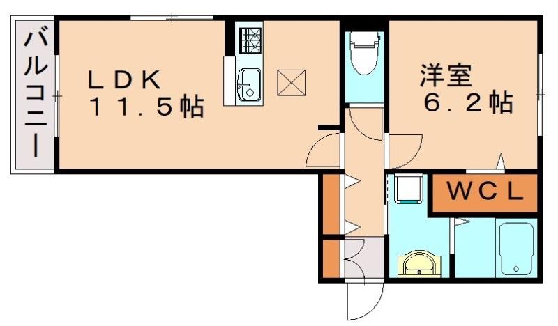 D-ROOM戸原東(1LDK/3階)の間取り写真
