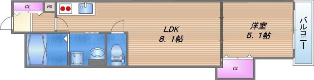 クリエオーレ鶴橋(1LDK/1階)の間取り写真