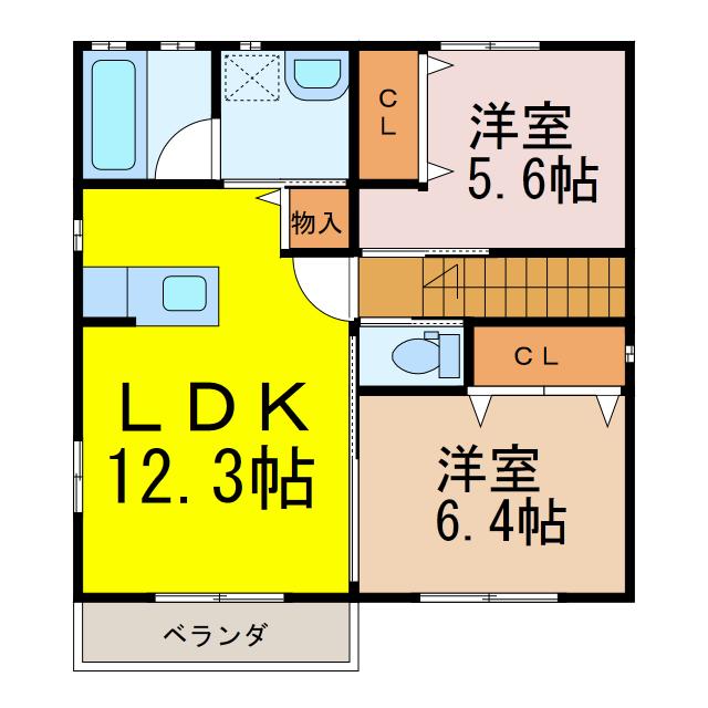 プランドール・ミスギ(2LDK/2階)の間取り写真