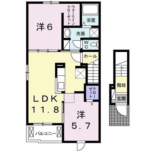 ウエストヒル(2LDK/2階)の間取り写真