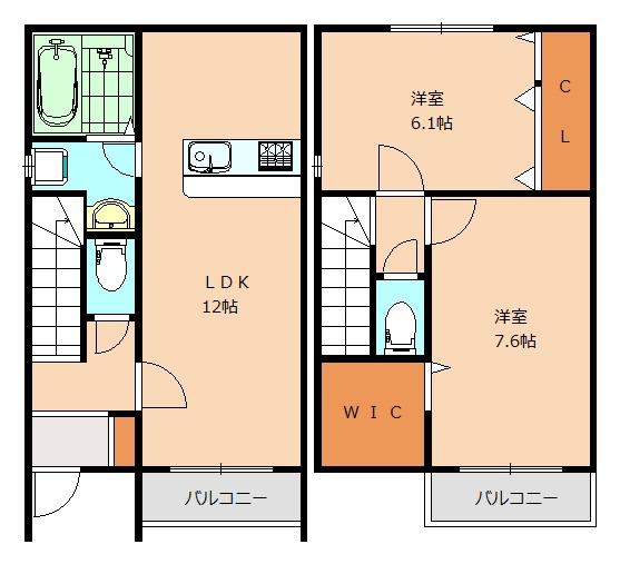 グランドAK中尾(2LDK/1階)の間取り写真