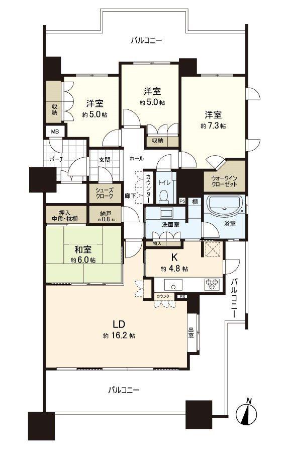 ルサンク西新六丁目(4LDK/10階)の間取り写真