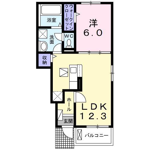 ヴィヴァーチェ上地(1LDK/1階)の間取り写真