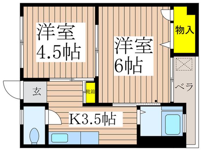 しんりょうハイツ(2K/2階)の間取り写真