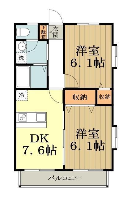 ベルハウス貫井(2DK/1階)の間取り写真