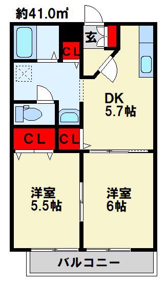 プレジデントタカヤ6 A棟(2DK/2階)の間取り写真