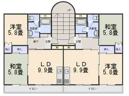 アーバンハイツ有明(2LDK/2階)の間取り写真