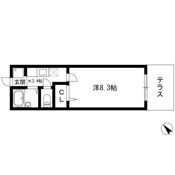 スプリングコート(1K/1階)の間取り写真