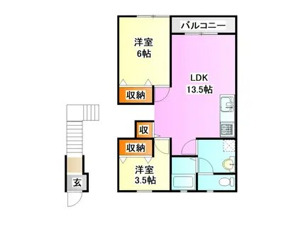KMハイツ夕日ヶ丘 B棟(2DK/1階)の間取り写真