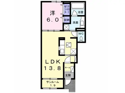 ウィステリアB DK(1LDK/1階)の間取り写真