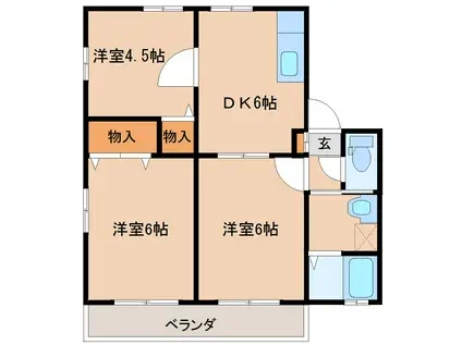 福真ハイムD棟(3DK/2階)の間取り写真