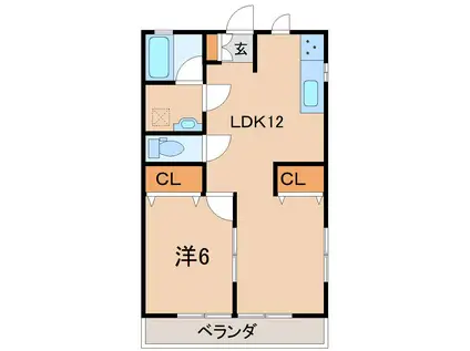 コーポクリスタルIII(1LDK/2階)の間取り写真